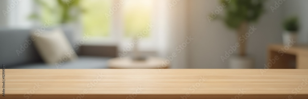 Poster A wooden table sits atop a blurred home wall background with a subtle sense of depth and visual interest created._00002_