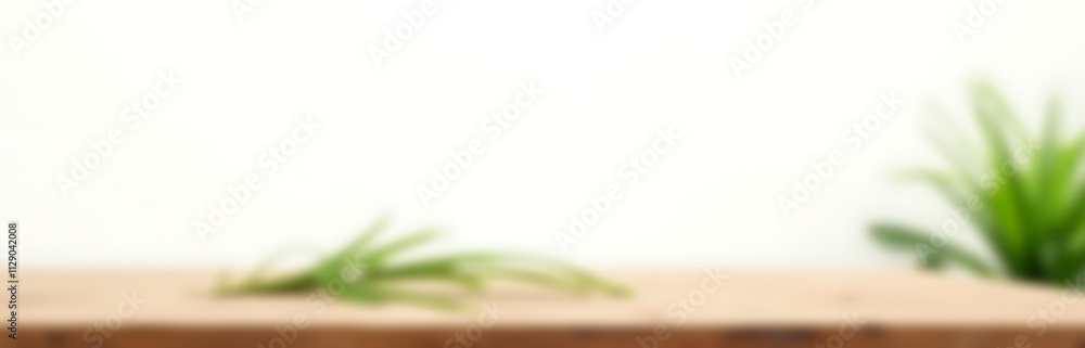 Aufkleber A wood table with a blur of coconut leaves on its surface against a plain white background._00002_