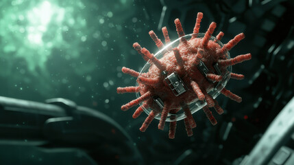 Bacteria cage concept. Microscopic bacteria encased in transparent cages in futuristic setting