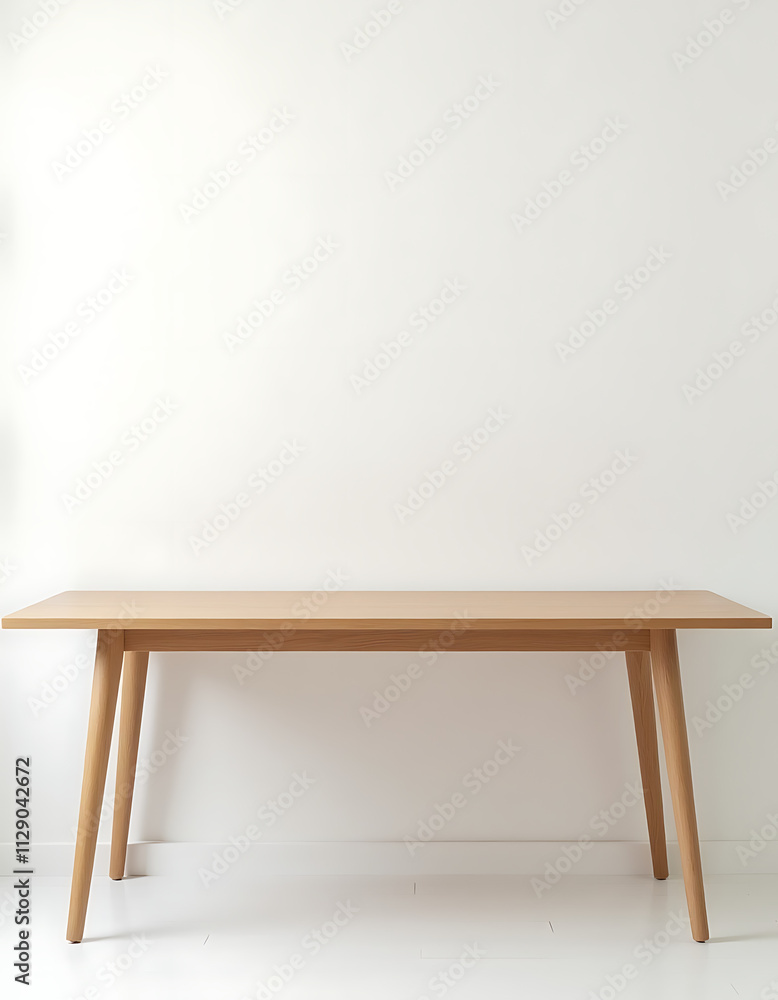 Poster a wood table sits on a white abstract background in a typical office building setting._00001_
