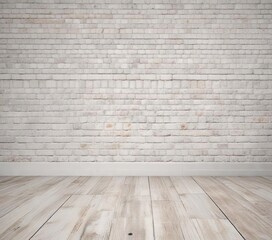 Fototapeta premium White painted brick wall with herringbone pattern wood floor, custom, detail, artistic, trendy.