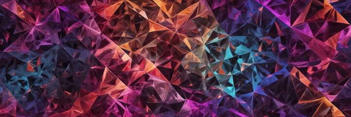 Obraz premium Vibrant, multicolored flow blended into a geometric pattern of triangles and squares, abstract, multicolor