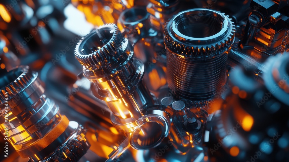 Aufkleber highlighting essential car engine components like pistons and gears in a dynamic arrangement with vi