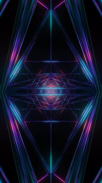 Vertical Video of Seamless VJ Loop of Rotating Neon Light Geometries