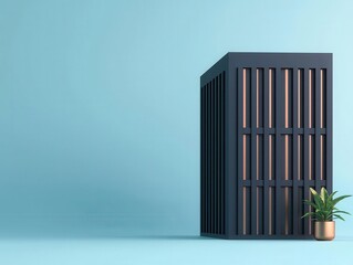 Fototapeta premium Blueprint of minimalist office, urban focus, vertical elegance, soft shadows on clean monochrome lines, architectural precision