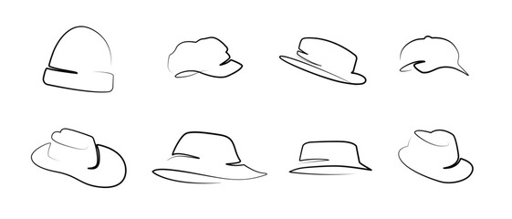 line art collection continue hat vector, white background eps 10