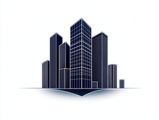 Obraz premium Urban skyline office tower blueprint, minimalist style, intricate details, ecofriendly architecture, clean line work, monochrome tones