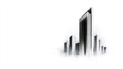 Fototapeta premium Clean office tower blueprint, modern minimalist style, ecofriendly features, conceptual urban design, grayscale sketch