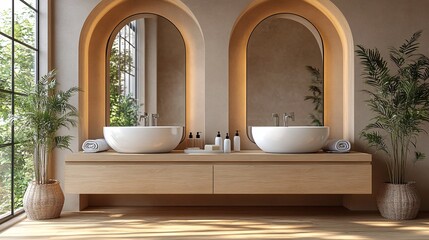 Elegant Bathroom Design with Dual Sinks and Natural Light