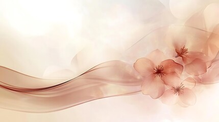 Delicate Peach Blossoms and Flowing Abstract Wave