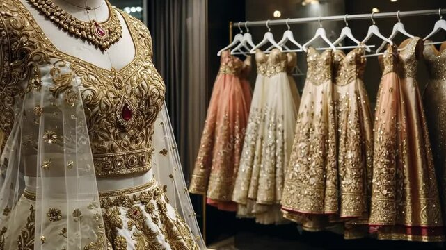 Indian wedding lehenga on store display