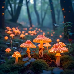 Vibrant Mushroom Field in a Magical Forest