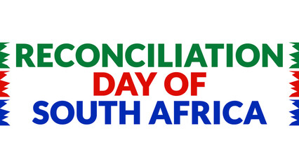 Reconciliation Day Of South Africa text with side lines on a White background. Which is observed every year in December to celebrate Reconciliation Day Of South Africa.