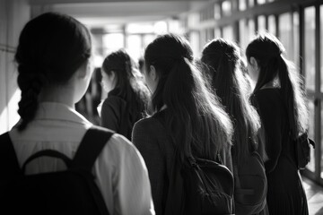 Fototapeta premium High School Girls queuing at schoo