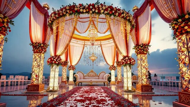 Indian wedding haldi traditional stage flowers