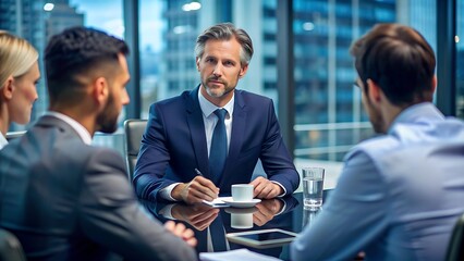 Business CEO discussing his strategies for business expansion with his team in modern office space