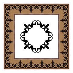 Kazakh national ornament. Vector ethnic Kazakh carpet ornament in patchwork style. Asian square abstract element of national pattern. Ancient Turkic ornaments. For embroidery, textile and print design