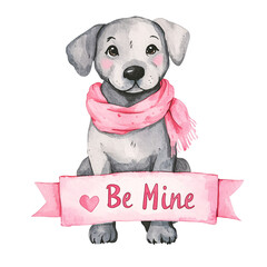 Charming Minimal Watercolor Dog Clipart Perfect for Valentine's Day, Featuring a Heartwarming Animal Cartoon Design