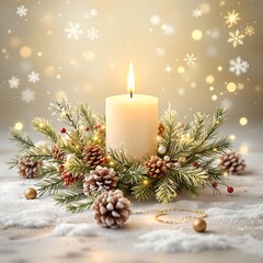 Candle with Natural Decorations - Advent & New Year Greeting Card, Banner, Panorama