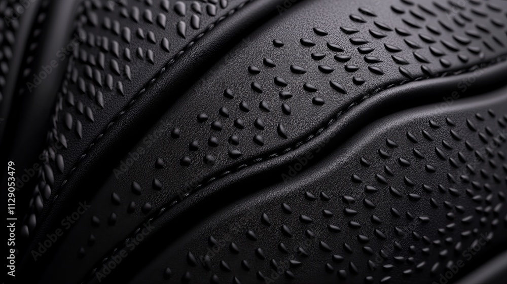 Poster close-up view of textured black surface with intricate patterns and tactile elements creating a mode
