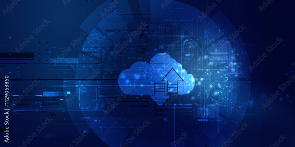 Poster 2d illustration uploading downloading arrow with cloud