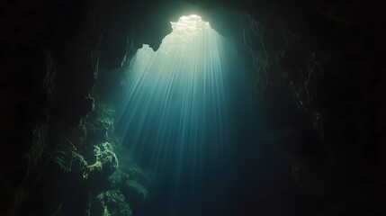 Underwater Cave Light Rays Photo