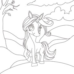 Cute unicorn illustration outline coloring page handmade unique design for kids for download 