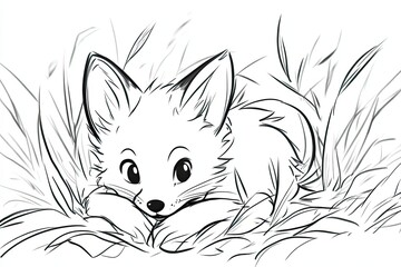 Obraz premium Adorable Fox Kit Hidden In Tall Grass
