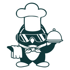 Penguin Chef Chef's Hat Cooking Cool Sunglasses Design Lover Art Vector Illustration Card T-Shirt Poster Sticker Graphic Print Decorative Drawing Isolated Logo Decoration Symbol Creative Cool Style
