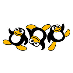 Three Breakdancing Penguins Dancing Party DJ Music Design Lover Art Vector Illustration Card T-Shirt Poster Sticker Graphic Print Decorative Drawing Isolated Logo Decoration Symbol Creative Cool Style