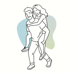 Fototapeta premium a black and white line drawing of a man carrying a woman on his back