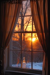 Sunset Through Window Curtains