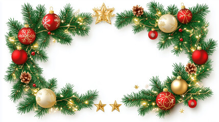 Festive Christmas Border with Red and Gold Ornaments
