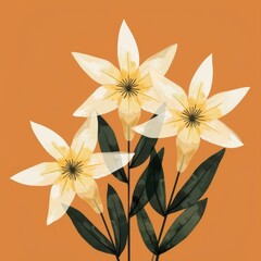 Stylized Floral Arrangement with Pale Yellow Flowers and Muted Orange-Peach Background