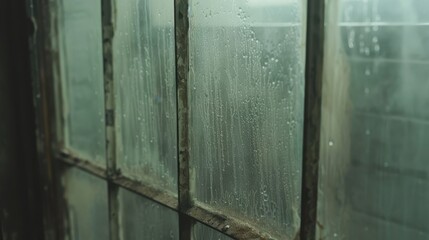 Dripping Raindrops on Vintage Glass Window Panes