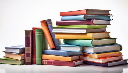 Stack of colorful books isolated on white