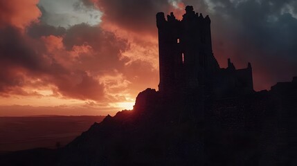 Obraz premium Sunset Silhouette of Ancient Ruins Illustration