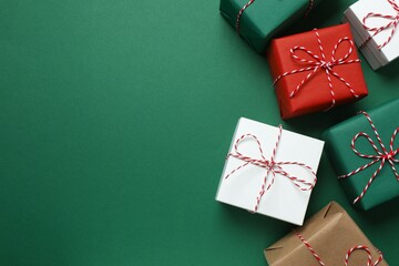 Beautiful gift boxes on color background 