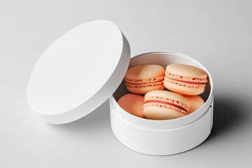 Round macaroon box mockup, on white background, branding