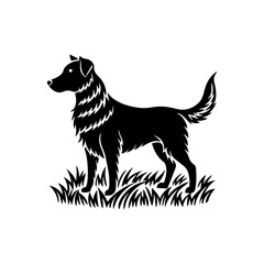 dog in the grass, silhouette, black and white silhouette, vector and illustration