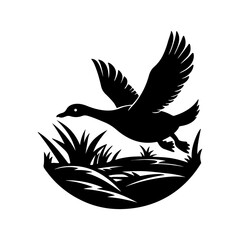 Flying duck and Wild duck Flying silhouette, black and white silhouette, vector and illustration