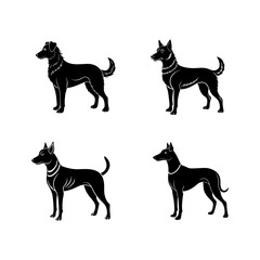 set of dog silhouette, black and white silhouette, vector and illustration