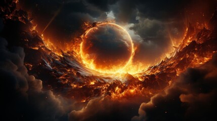 Obraz premium A fiery planet with a large circle of fire in the center