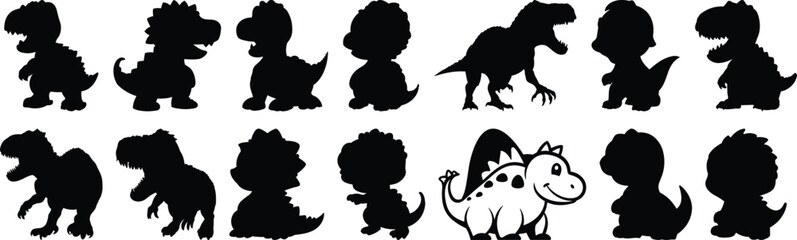 Dinosaur silhouettes set, prehistoric pack of vector silhouette design, isolated background © FutureFFX