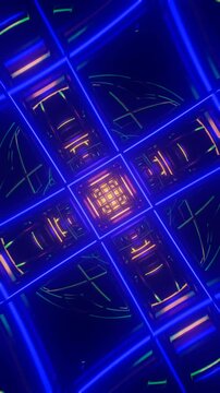Vertical Video of Seamless Background of Vibrant Neon Rotating Shapes