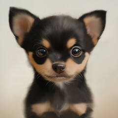 Tiny chihuahua puppy with an expressive face and silky fur in a neutral background