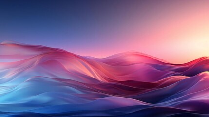 A blue and pink wave with a sunset in the background