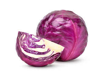 Fototapeta premium Red cabbage with sliced isolated on white background. Clipping path.