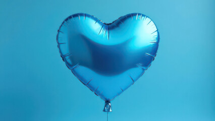 Blue heart-shaped balloon against solid light blue background