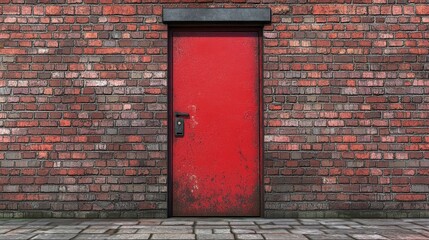 The Vibrant Red Door: A Contrast Amidst the Brick Wall